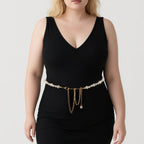 Chain Belt for Women, Gold and White Faux Pearl Waistbands, 31.5-43 Inch Adjustable Body Decorate for Dresses, Party, Casual Wear, Fashion Jewelry Accessory