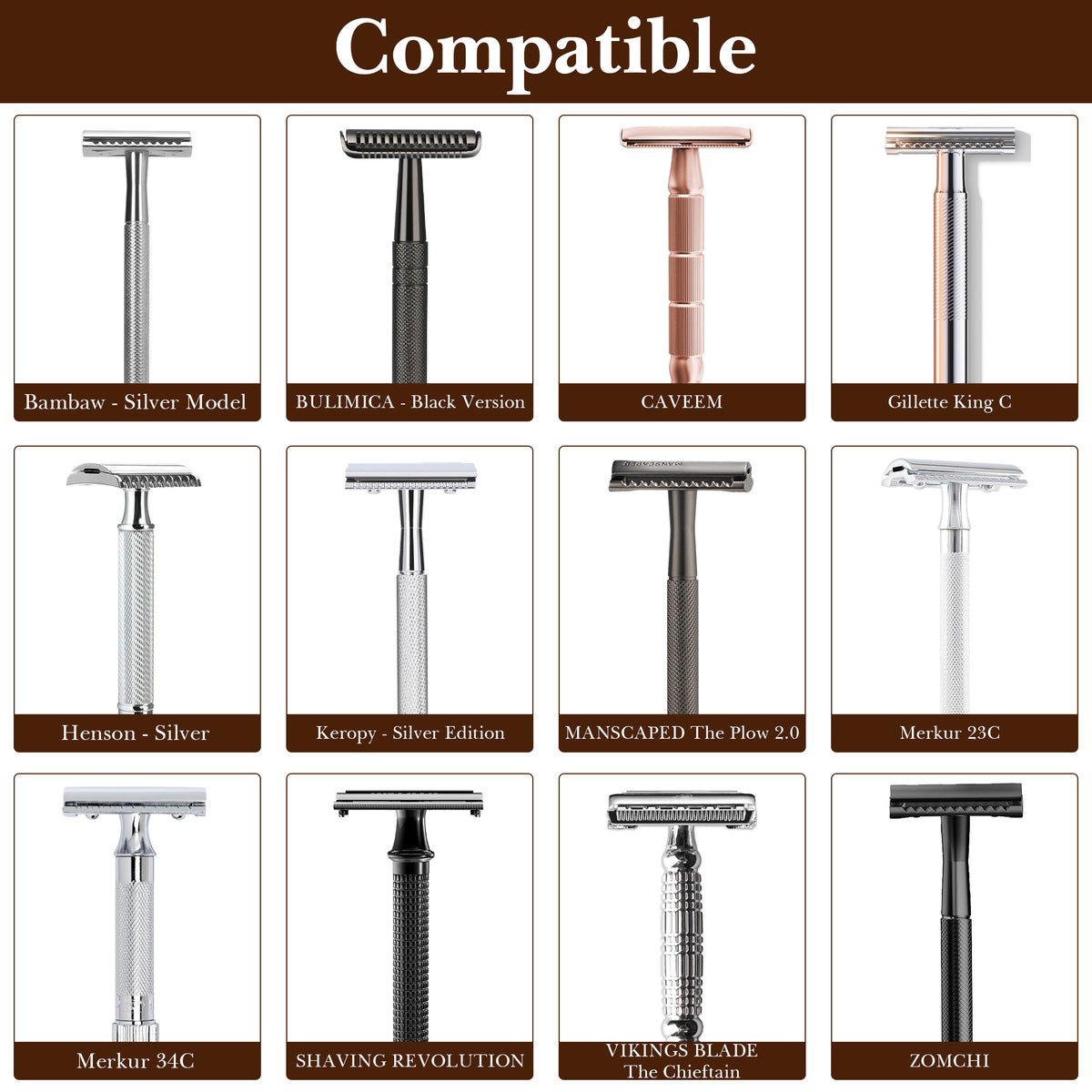 Linkidea Double Edge Safety Razor Cover, DE Razor Head Protector for Travel, Compatible with Henson AL13, Vikings Blade Chieftain, Manscaped Plow 2.0, MK-23C, Shaving Case Accessory (Brown)