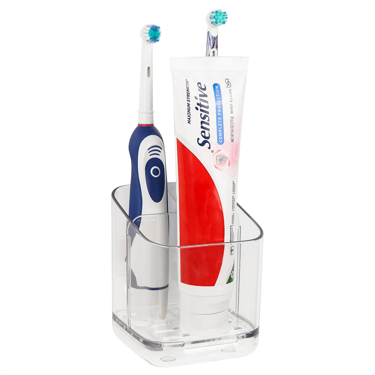 Linkidea Electric Tooth Brush Holder for Bathroom, Plastic Organizer for Toothpaste, 3 Slots Wallmount Stand Compatible with Oral-B iO Series, Philips Sonicare ProtectiveClean (Clear)