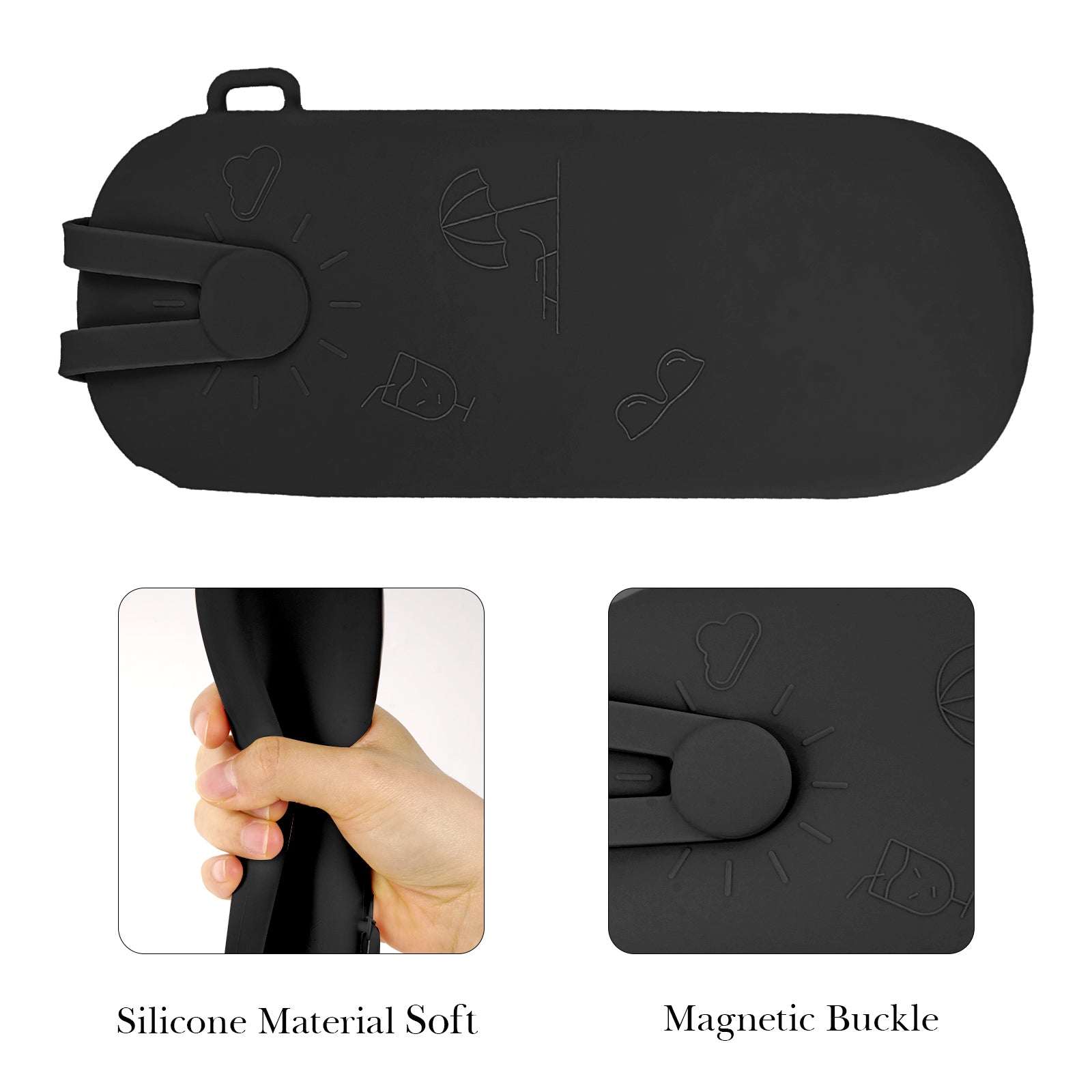 Extra Large Sunglasses Pouch Case, Silicone Oversized Sun Glasses Organizer Soft Bag Compatible with Rayban RB3025 Gucci GG0876S GG0875S Prada PR 25YS (XXL, Black)