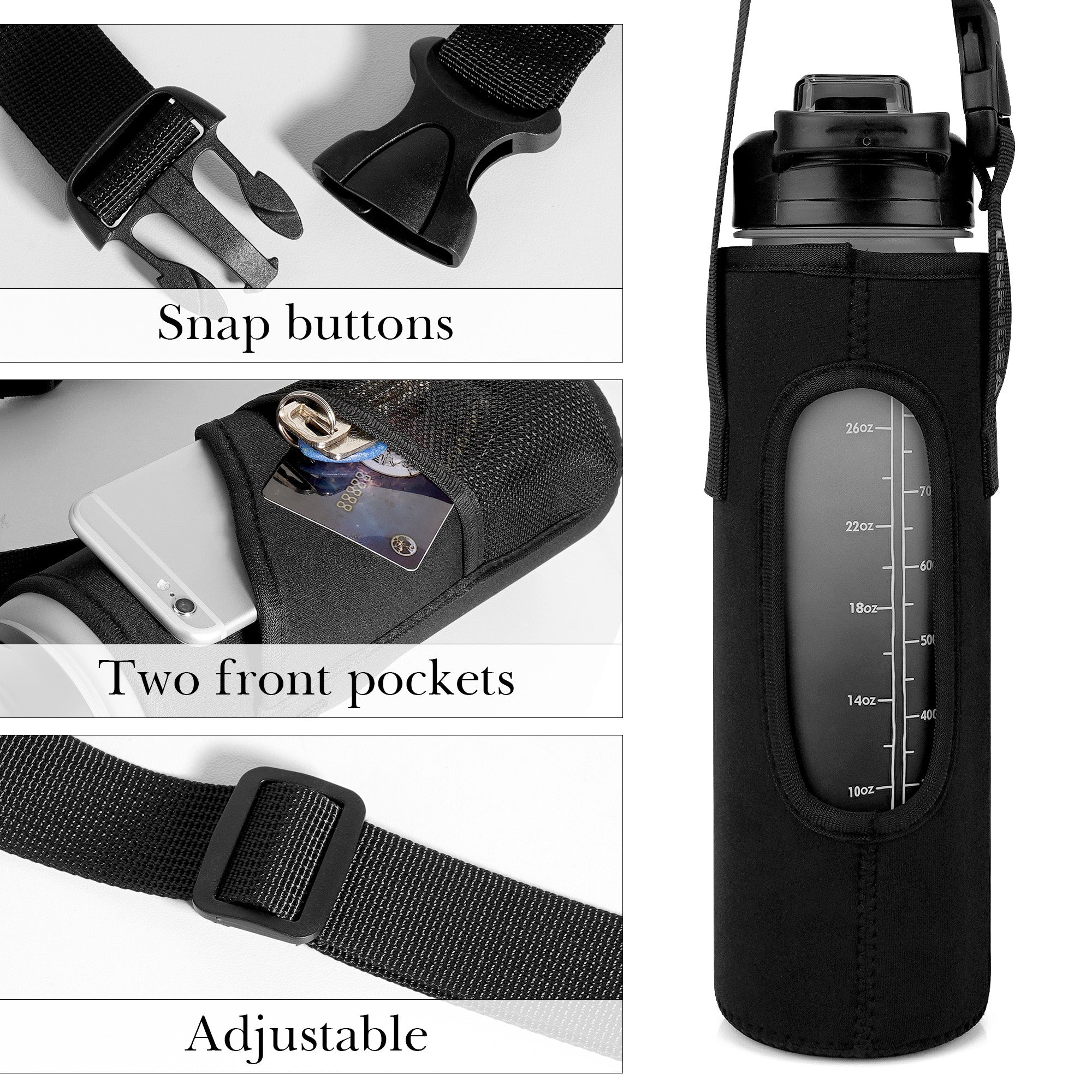Linkidea Sports Water Bottle Carrier with Strap Compatible with Enerbone 32oz, Owala FreeSip 24oz, Motivational Waterbottle Sling Bag Holder with Phone Pocket for Hiking, Running, Fitness