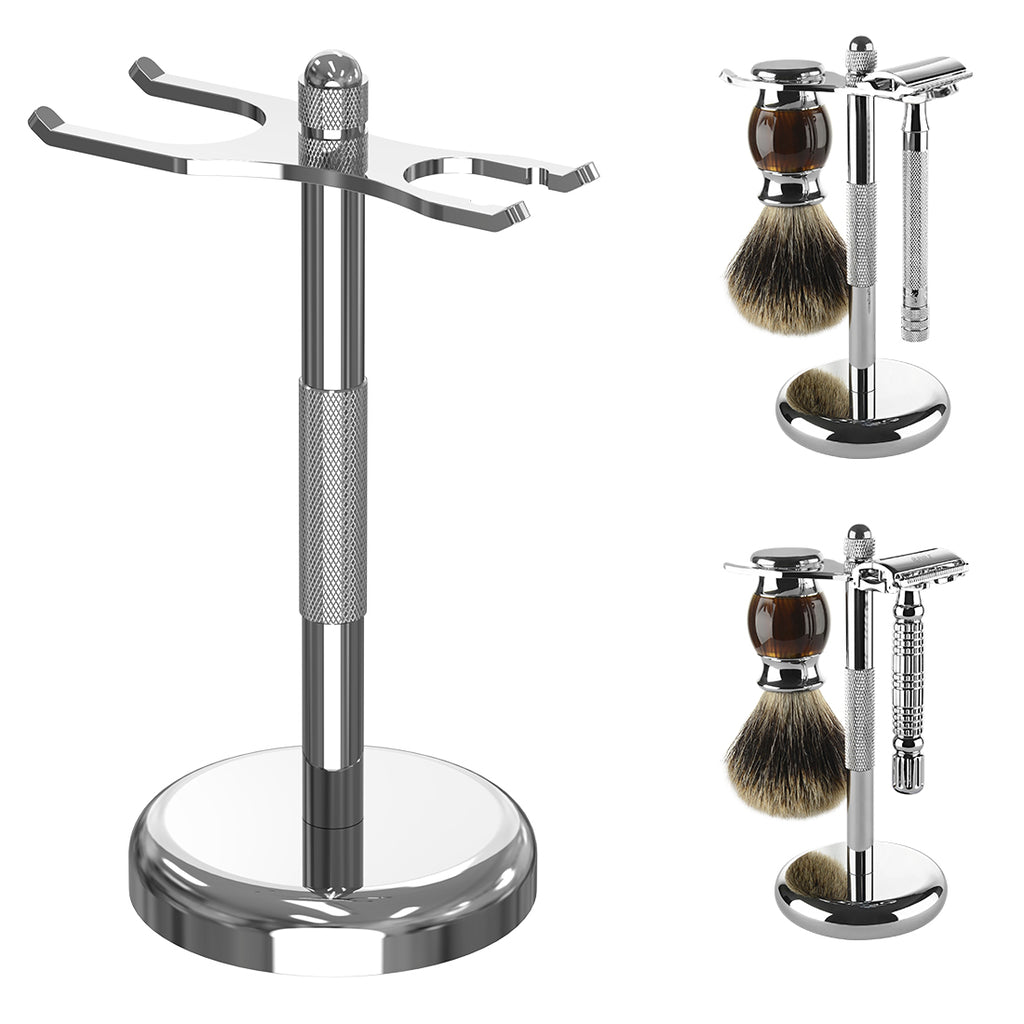 Linkidea Razor & Brush Holder, Deluxe Men's Stainless Steel Shaving Brush Hanger, Grooming Organizer for Bathroom, Shaver Stand Compatible with Merkur 23C (Silver)