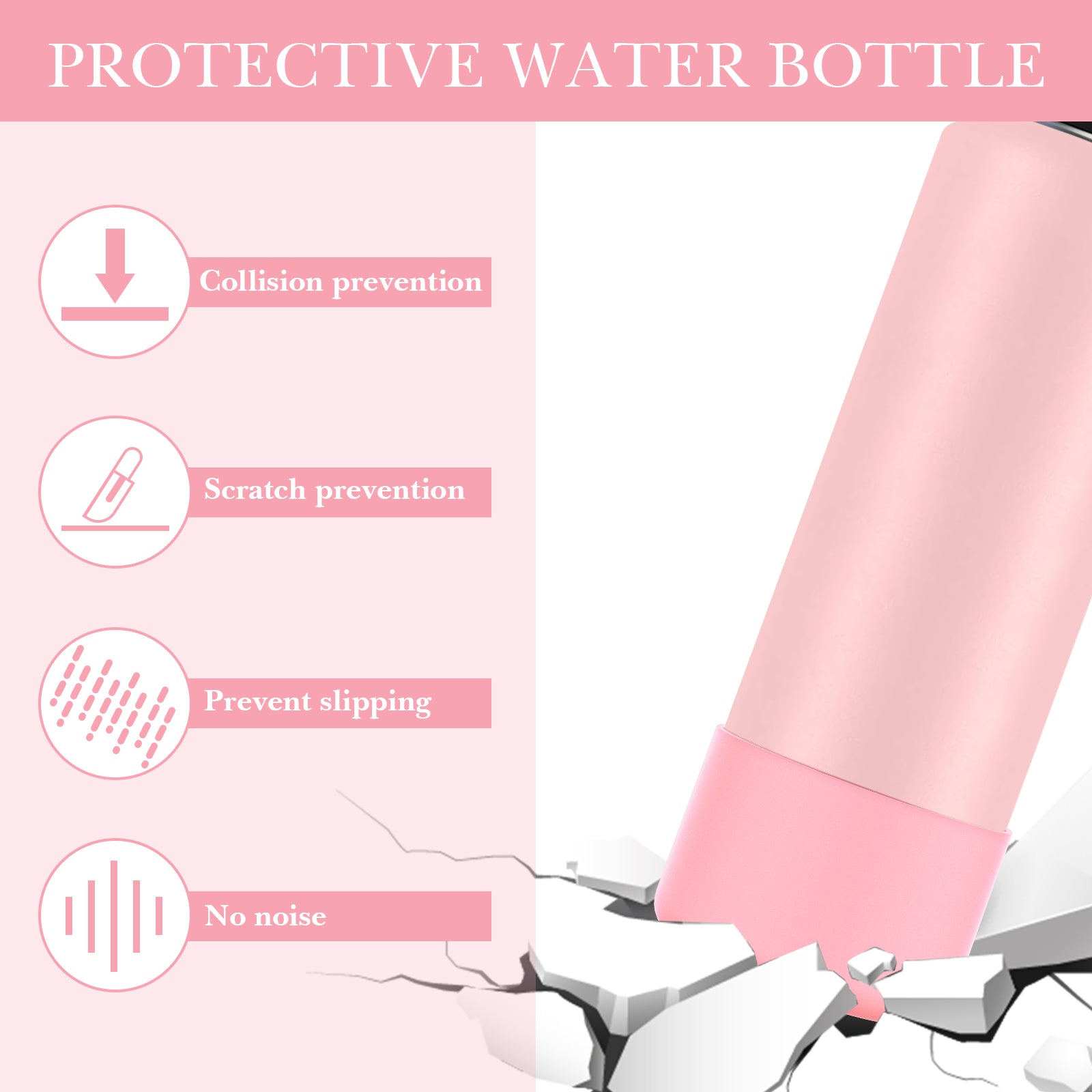 Linkidea 2 Pack Water Bottle Boot Compatible with IRON °FLASK Wide/Narrow Mouth 12oz/14oz/16oz/18oz/20oz/22oz/24oz, Silicone Bottle Bottom Sleeve Cover Bumper Protector (Light Pink)
