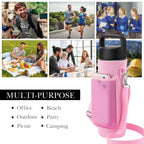 Linkidea Water Bottle Carrier with Shoulder Strap Compatible with YETI Rambler Bottle 26oz, Yonder 25oz, Waterbottle Sling Bag Holder with Mesh Phone Pocket, Pink