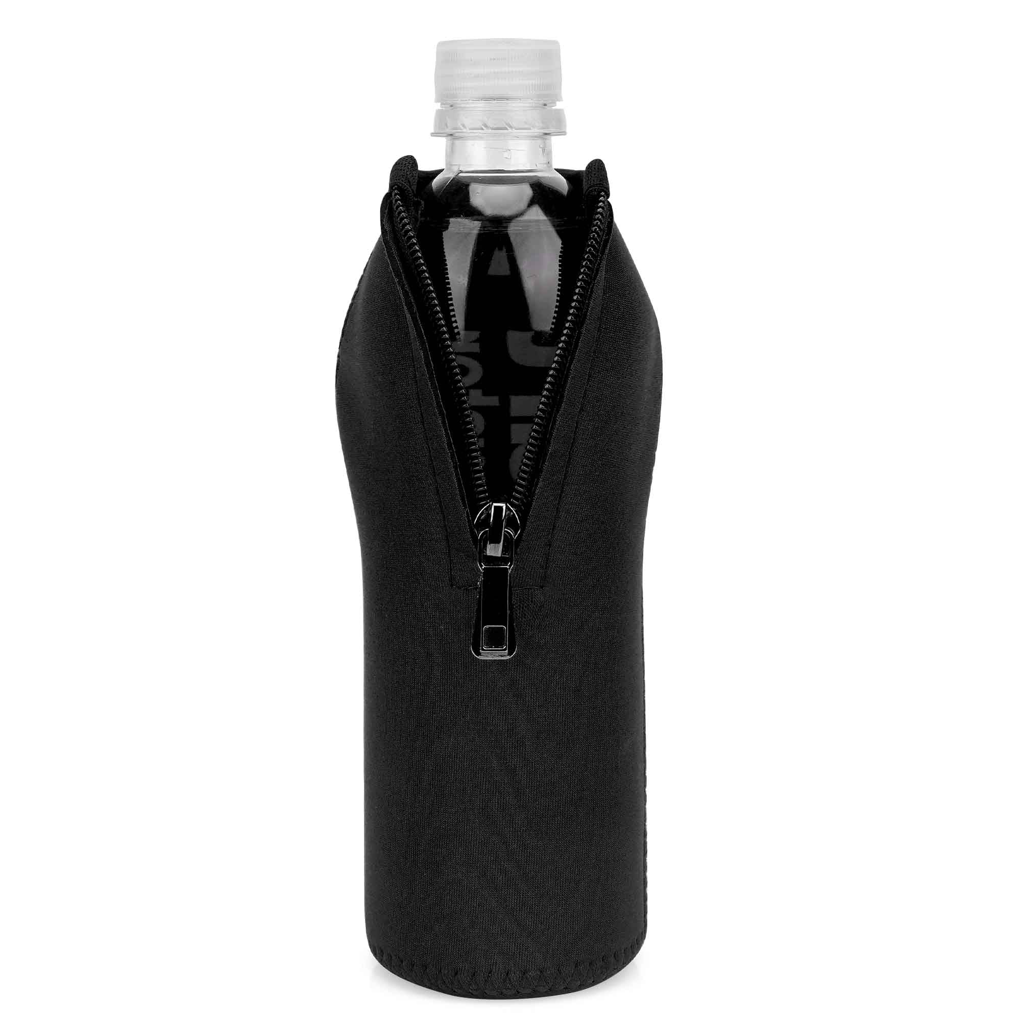 Linkidea Disposable Water Bottle Sleeve Compatible with Smartwater 16.9/20Fl Oz, Evian 16.9Fl Oz, Insulated Neoprene Plastic Bottled Water Cover with Lockable Zipper (1 Pack/Black)