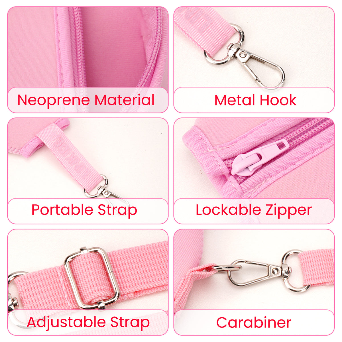 Linkidea Disposable Water Bottle Carrier with Strap Compatible with Smartwater 16.9/20Fl Oz, Insulated Neoprene Plastic Bottled Water Cover Holder with Clip for Backpack (Pink)