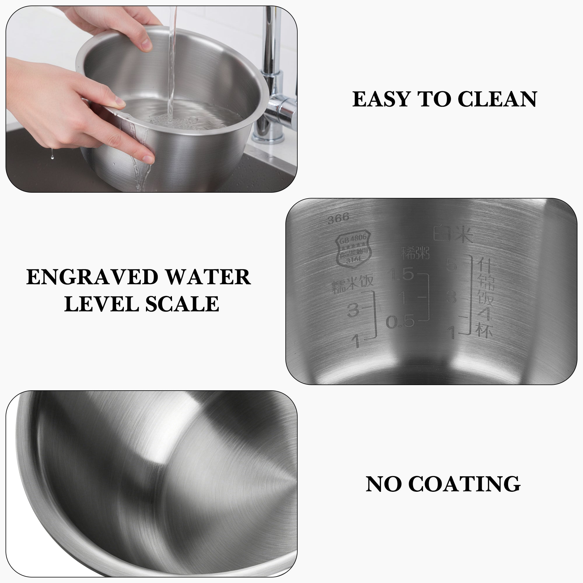 Linkidea Rice Cooker Stainless Steel Inner Pot Compatible with Zojirushi NL-AAC10,NS-TSC10, NS-WPC-10,NS-WAC10, NS-WAH10C, NS-TPC10XT, Dishwasher Safe, No Coating Replacement Bowl