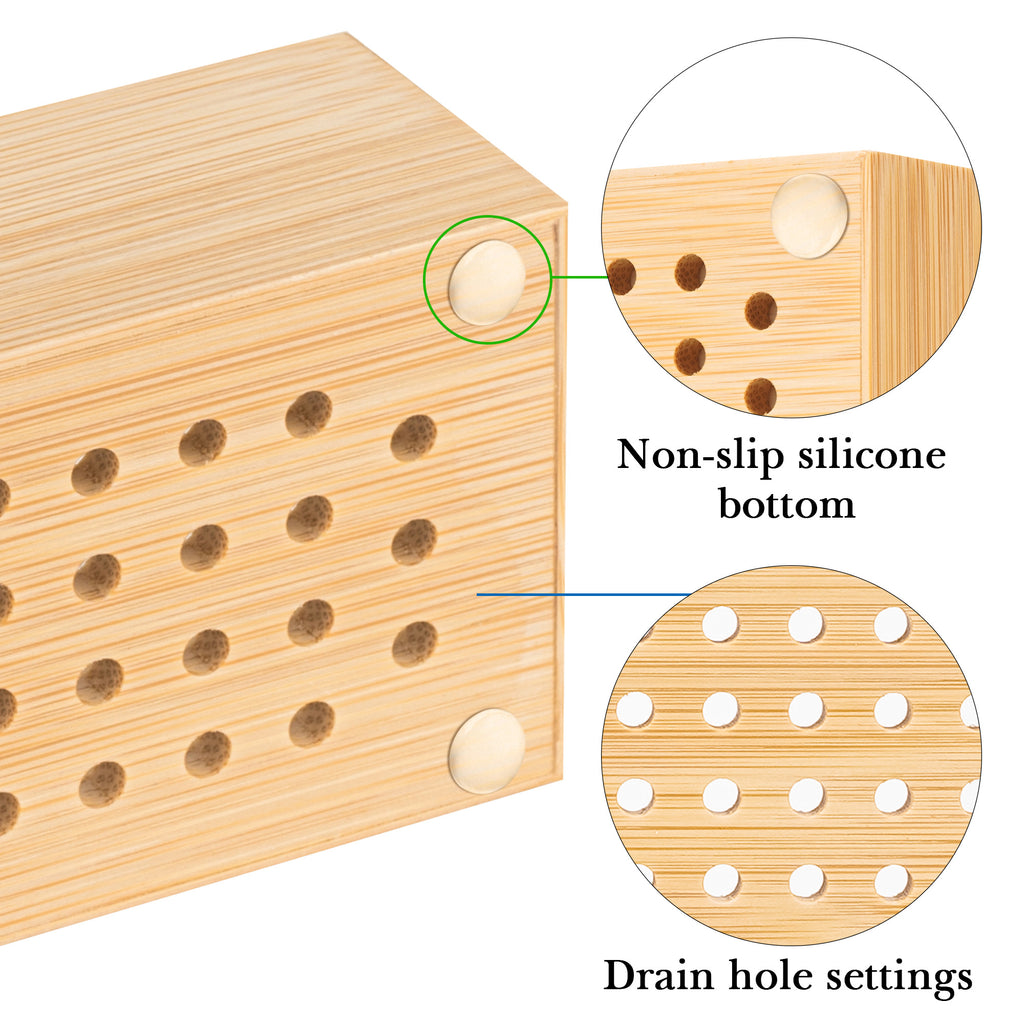 Linkidea Wooden Toothbrush Holder with Drainage Hole, Bathroom Drawer Organizer with Drying Diatomite Stone, Compatible with Extra Clean, Oral-B CrossAction Toothbrush