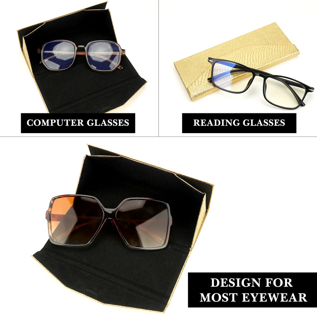 Extra Large Hard Shell Sunglasses Case, 2 Pack Gold & Silver Metal Eyewear Storage Bag Organizer Compatible with Rayban RB8089 RB4098 RB3825 RB4376 RB4191