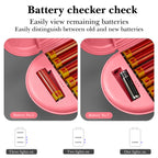 Linkidea Battery Storage Case with Tester, Portable Battery Organizer Compatible with 12 AA, 12 AAA Batteries, Single Layer Battery Box (Pink)