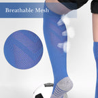 Linkidea Kids Soccer Socks with Shin Guards, 2 Pairs Breathable Knee High Socks with Lightweight Shin Pads, Long Sleeve Cushion Socks for Child 7-9 Years Over the Calf Soccer Socks (Blue, M)