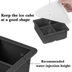 Extra Large Ice Cube Mold with Lid, 2 Pack Silicone Ice Cube Freezer Trays, 2 Inch Giant Ice Cube Molds for Whiskey Bourbon Cocktails Coffee Soup Ice Cubes Tray, Black