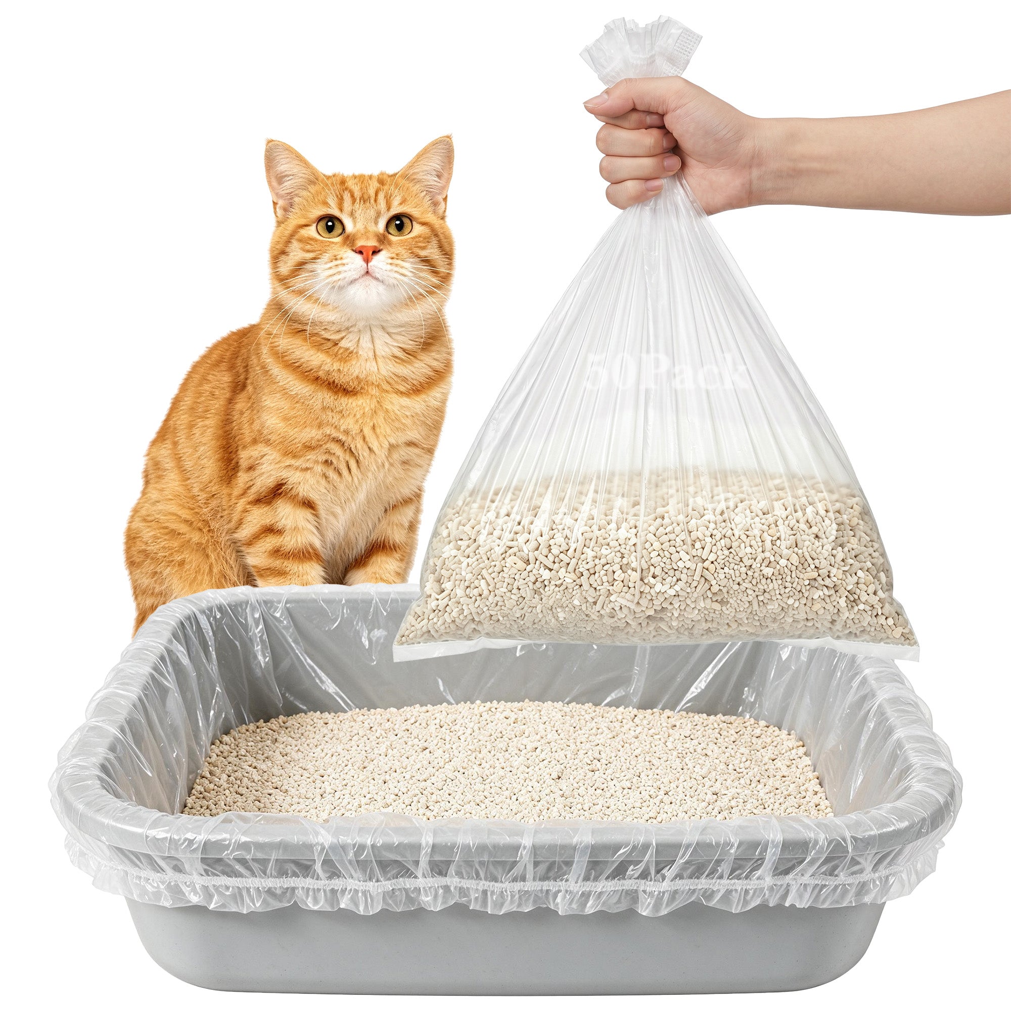 50 Pack Cat Litter Box Liners, Disposable Elastic Edge Kitty Litter Pan Bags, Leak-Resistant Plastic Trash Bags, Compatible with Large Open-Top and Covered Cat Litter Boxes