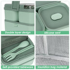 Linkidea Bento Box with Lunch Bag, Reusable Food Container with Double Layer Multi Compartment and Flatware, Food Box with Leak-Proof Cover Fit to Microwave/Dishwasher/Freezer Safe (1800ML, Green)