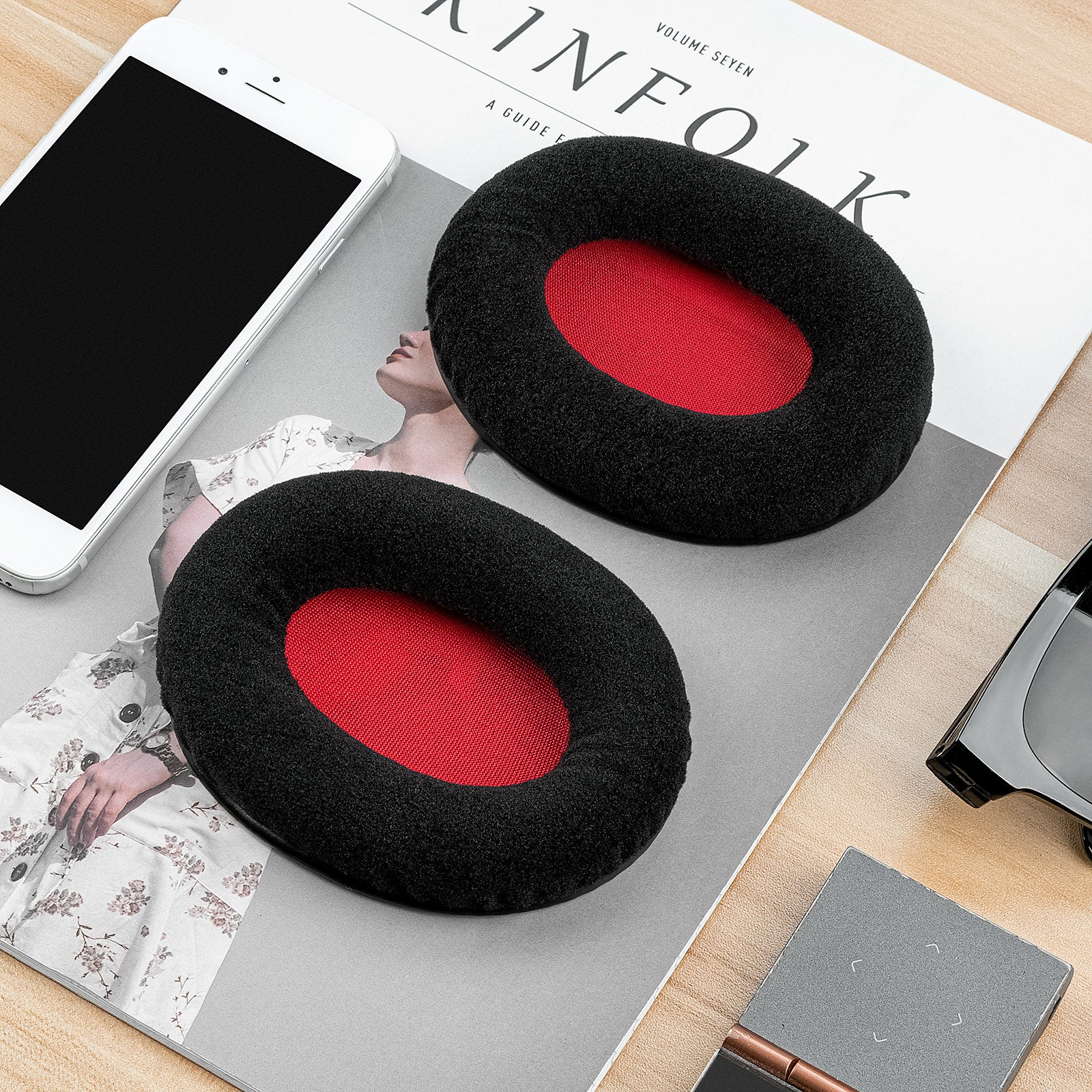 Linkidea Replacement Ear Pads for HyperX Cloud Stinger/Flight/X/II/III/Alpha/Core/Mix Headphones (Velour / Black Red)