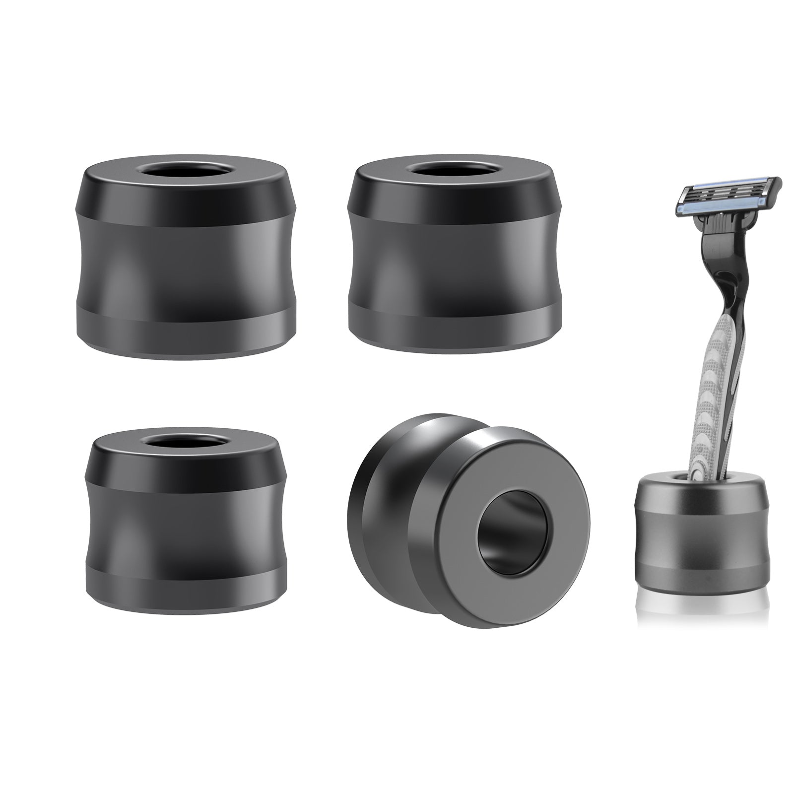 Linkidea 4 Pack Safety Razor Stand, Opening Dia 0.7" (18.5mm) Aluminum Alloy Men's Shaving Stand for Bathroom Countertops Compatible with Merkur 34HD, Gillette Fusion 5 ProGlide (Dark Grey)