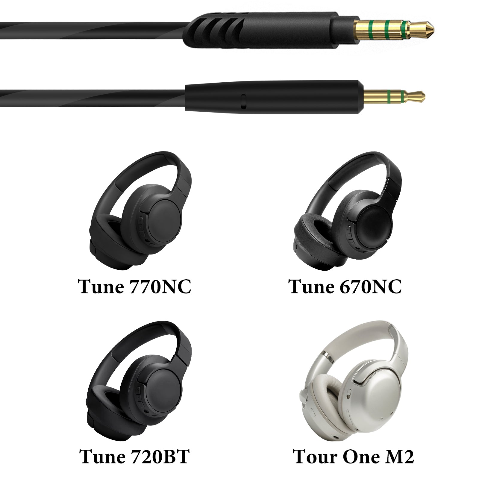 Linkidea Audio Cable with Mic for JBL Tune 770NC/670NC Headphones, 3.5mm TRRS to 2.5mm TRS Replacement Aux Cord with Inline Microphone and Volume Control (5 ft / 1.5m)