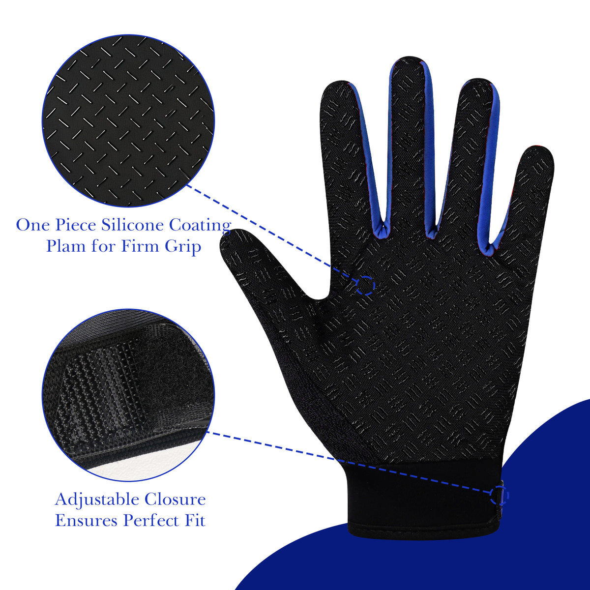 Linkidea Kids Winter Running Gloves, Adjustable Compression Gloves with Anti-Slip Grip Fits Kids Youth, Breathable Soccer Accessories Compatible Touchscreen (Blue, M)