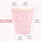 Linkidea 20 Pcs Pink Popcorn Boxes with Bows, Candy Treat Cases for Party Favors, Compact Gift Boxes for Girls Birthday, Cheerleading, Bachelorette Party Supplies