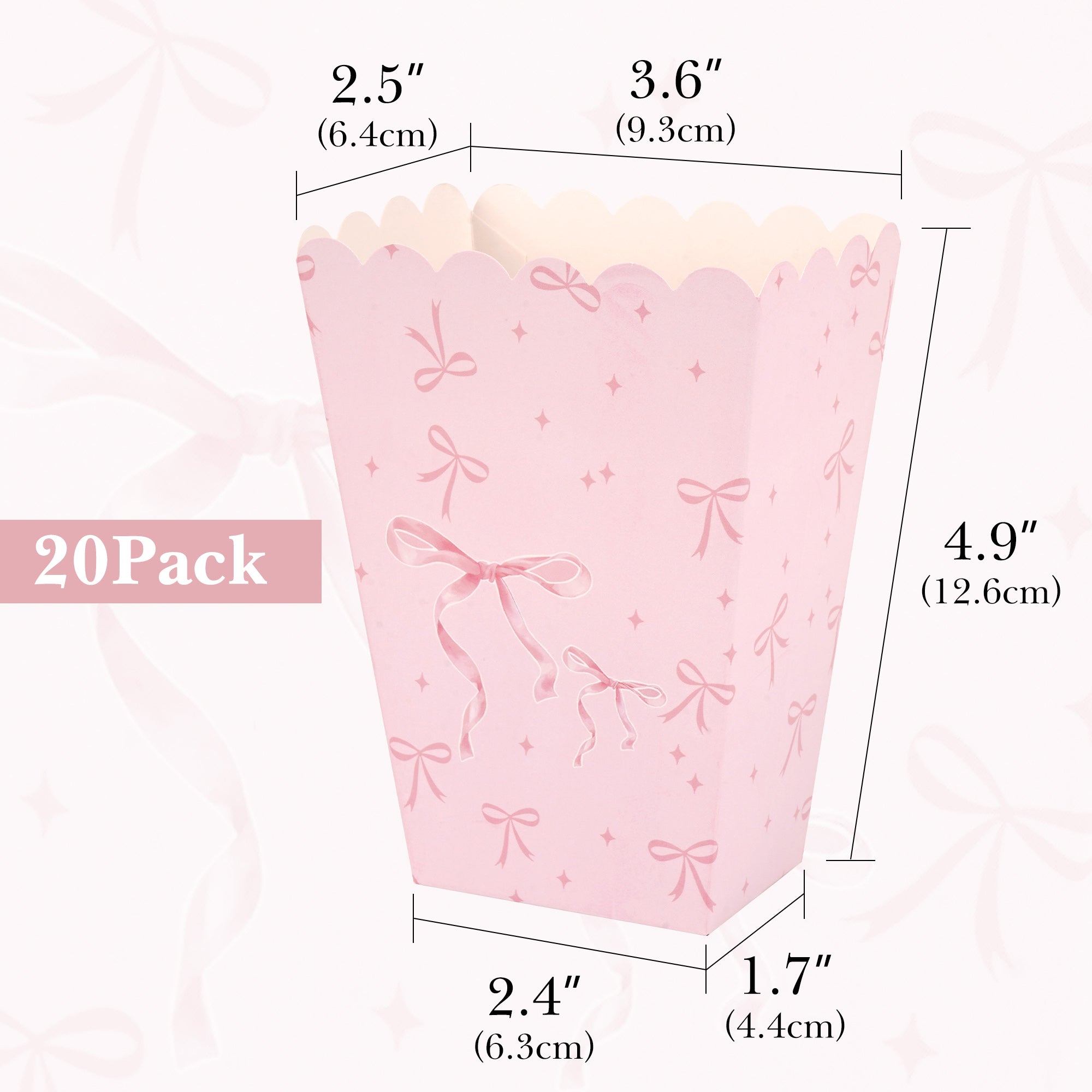 Linkidea 20 Pcs Pink Popcorn Boxes with Bows, Candy Treat Cases for Party Favors, Compact Gift Boxes for Girls Birthday, Cheerleading, Bachelorette Party Supplies