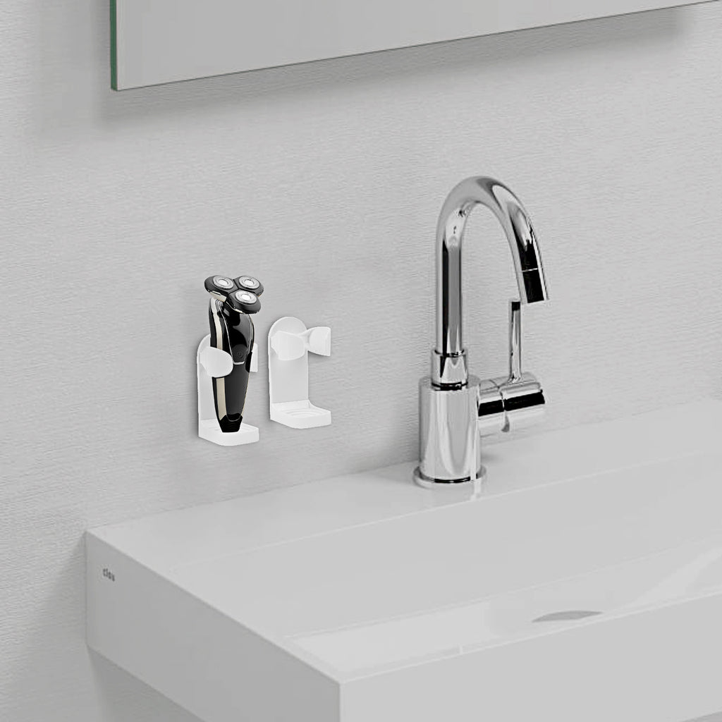 Linkidea 2 Pack Electric Shaver Wall Mount Holder, Self-Adhesive Adjustable Razor Organizer, Compatible with Braun Series 5 / 6 / 7 / 9, Bathroom Shower Storage (White)