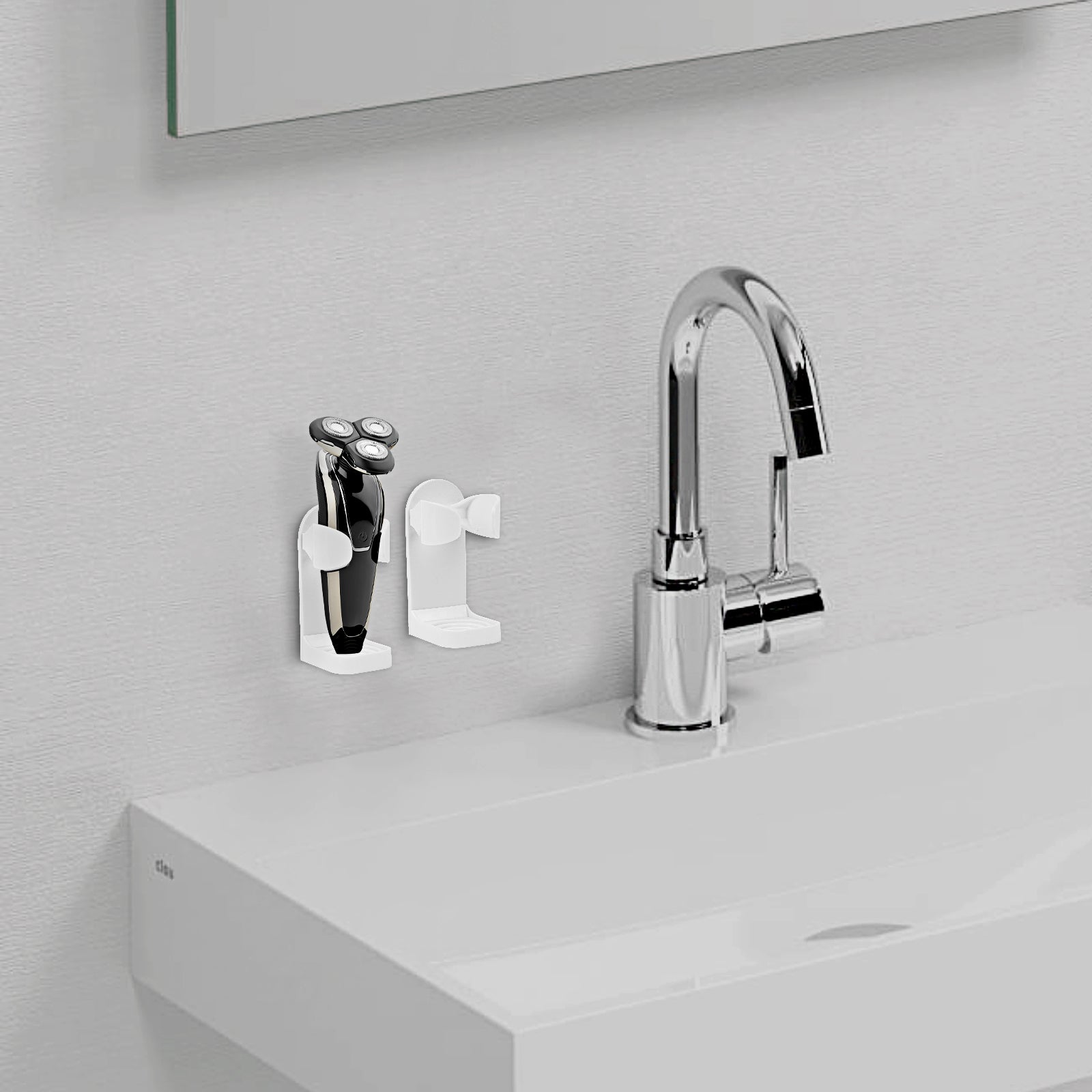 Linkidea 2 Pack Electric Shaver Wall Mount Holder, Self-Adhesive Adjustable Razor Organizer, Compatible with Braun Series 5 / 6 / 7 / 9, Bathroom Shower Storage (White)