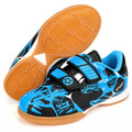 Linkidea Kids Laceless Indoor Soccer Shoe, Rubber Outsole Anti-Slip Sneaker, Futsal Training Cleats for Boys and Girls (Blue)