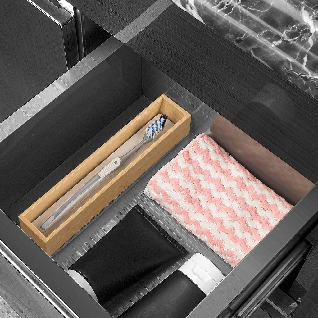 Linkidea Wooden Toothbrush Holder with Drainage Hole, Bathroom Drawer Organizer with Drying Diatomite Stone, Compatible with Extra Clean, Oral-B CrossAction Toothbrush