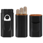 Linkidea Travel Cigar Humidor Case, Luxury Vegan Leather Portable Cigar Holder with Cedar Wood Lining, Holds 3 Cigars, Stainless Steel Cutter, Gift for Men & Business Travel (Black)