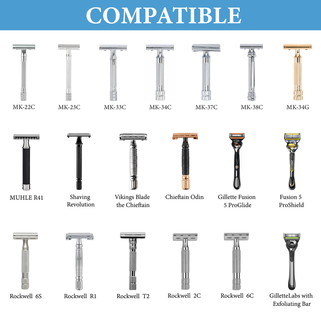 Linkidea Premium Men's Razor Stand, Safety Razor Holder Compatible with Vikings Blade the Chieftain, Merkur 34C, 700002, 23C, 38C, Shaving Tool Organizer for Bathroom Counter (Silver)