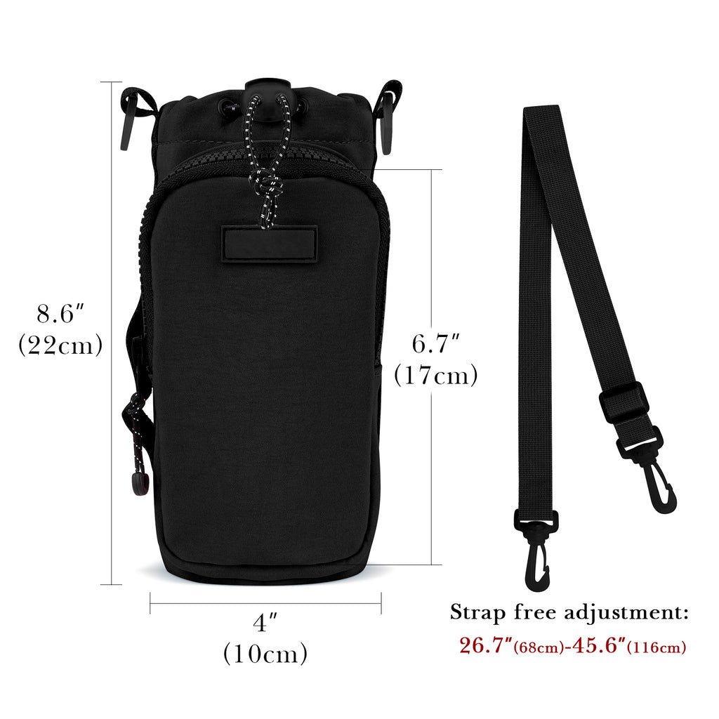 Linkidea Water Bottle Carrier with Strap Compatible with YETI Rambler Bottle 18oz/26oz, Owala FreeSip 24oz/32oz, Waterbottle Sling Bag Holder, Shoulder Strap with Phone Pocket (Black)