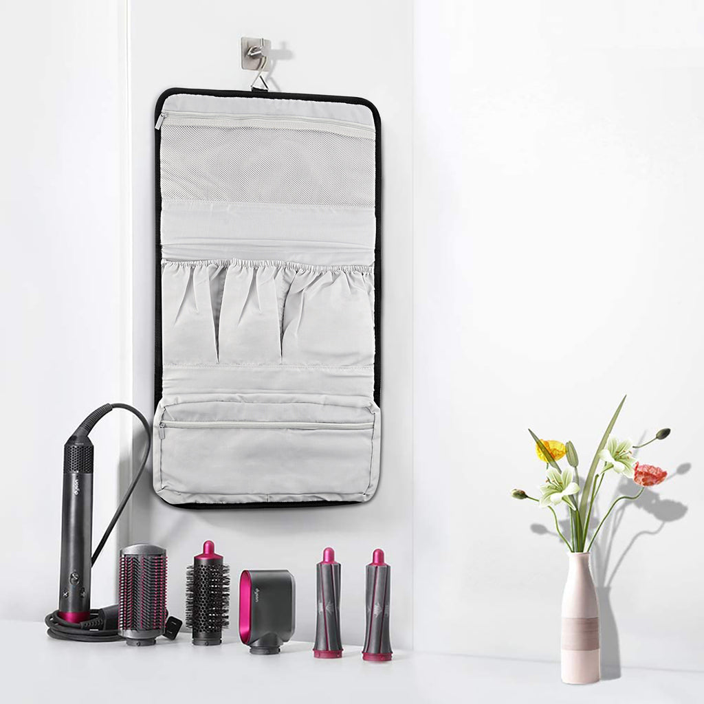 Linkidea Travel Carrying Protective Case Compatible with Dyson Airwrap Styler, Portable Hanging Curling Iron Storage Bag, Travel Bag with Hanging Hook (Black)