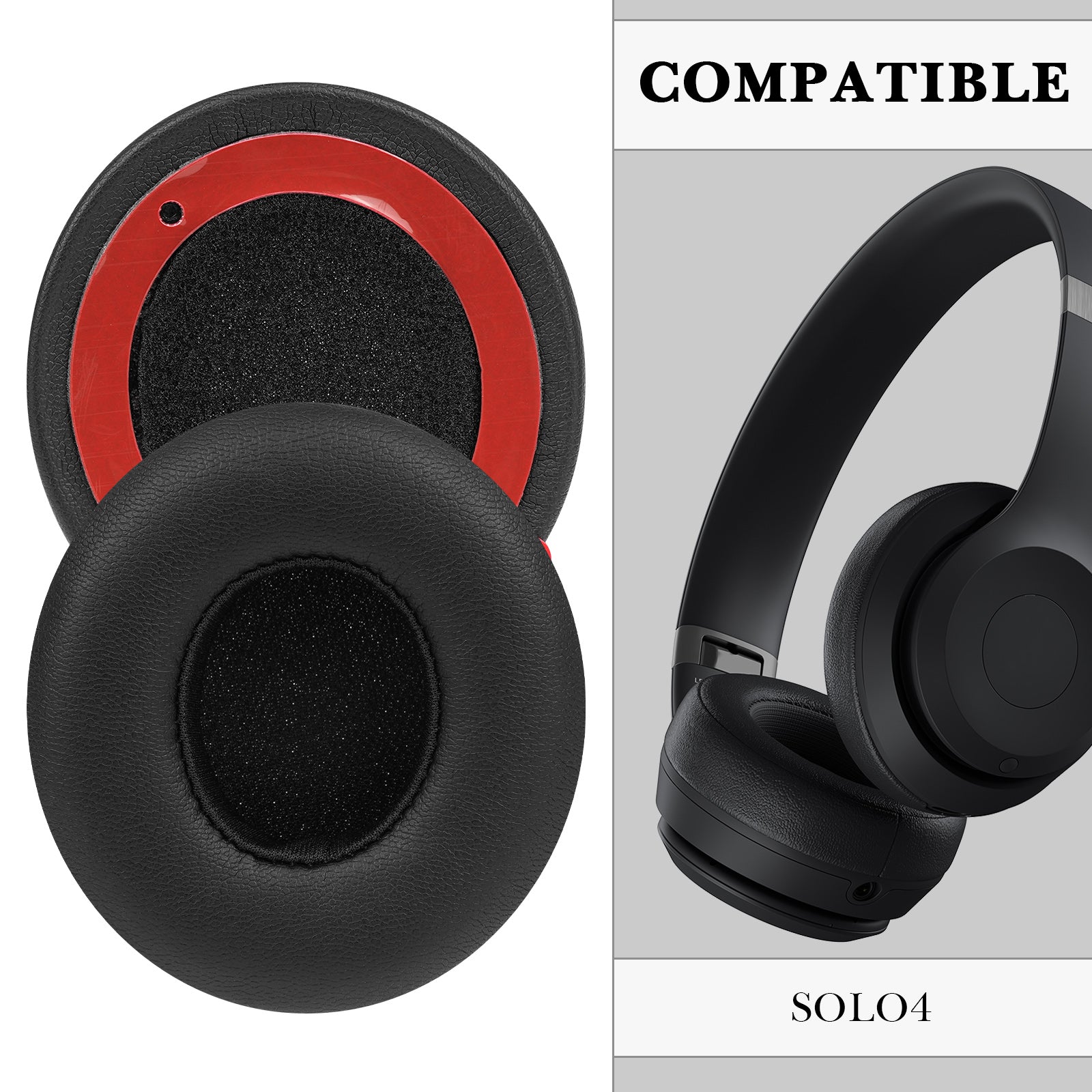 Linkidea Replacement Ear Pads for Beats Solo 4 Wireless On-Ear Headphones, Ear Cushions (Protein Leather / Black)