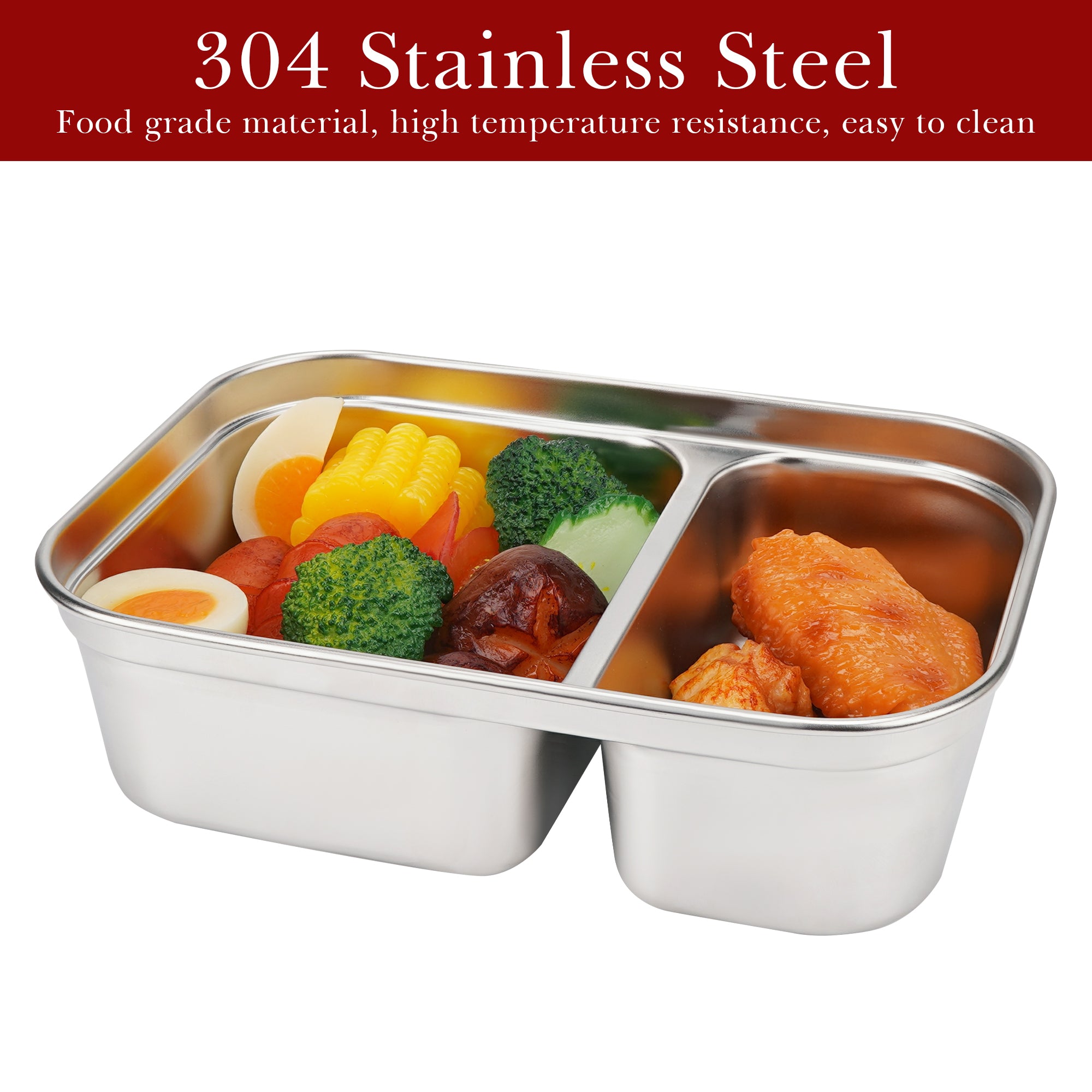 Linkidea 1.5L Stainless Steel Electric Lunch Box Replacement Inner Container / Insert, Compatible with SOHIDA, 8.7 inch Removable 2 Compartment Food Tray (Silver)