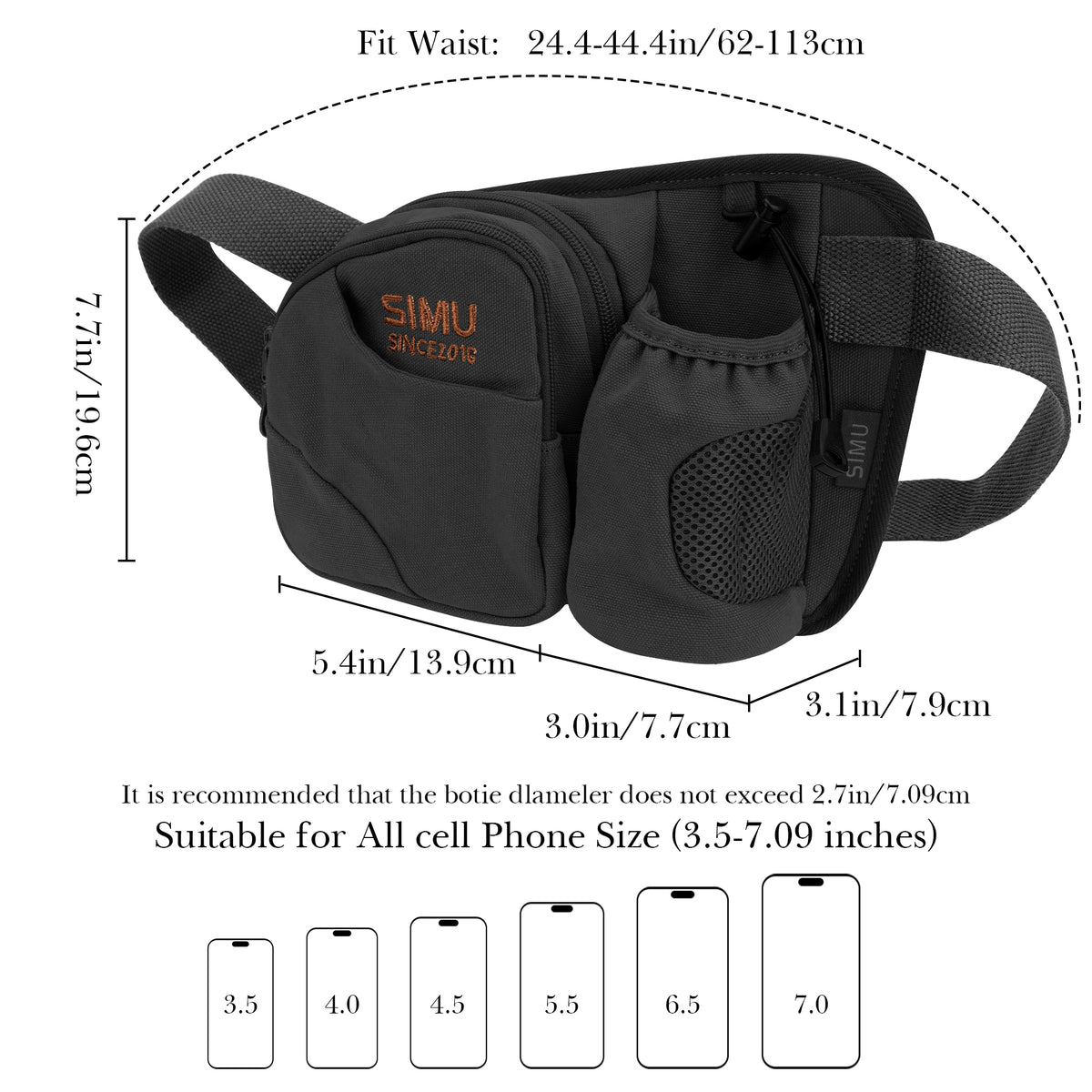 Fanny Pack Waist Bag with Bottled Water Holder, Waist Pack Compatible with Smartwater 16.9/20 Fl Oz, Lifewtr 16.9/20 Fl Oz, Travel Sport Casual Belt Bag for Running Walking Hiking, Black