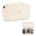 Linkidea Hair Dryer Storage Case, PVC Travel Organizer Bag with Handle, Portable Blow Dryer Holder for Heat Styling Tools, Flat Iron, Curling Wand, Cords and Hair Accessories (Beige)
