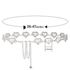 Plus Size Chain Belt for Women, Silver Metal Chain Belt Women Belly Waist Chains, Extra Long Body Chain, 47 Inch Adjustable Chunky Belt Chain (Love Buckle Style)