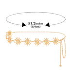 Women's Chain Belt, Metal Waist Chain, Adjustable Belly Belt with Sun Style, Fits 21.6-43.3 in Waist, 51.2 in Total Length