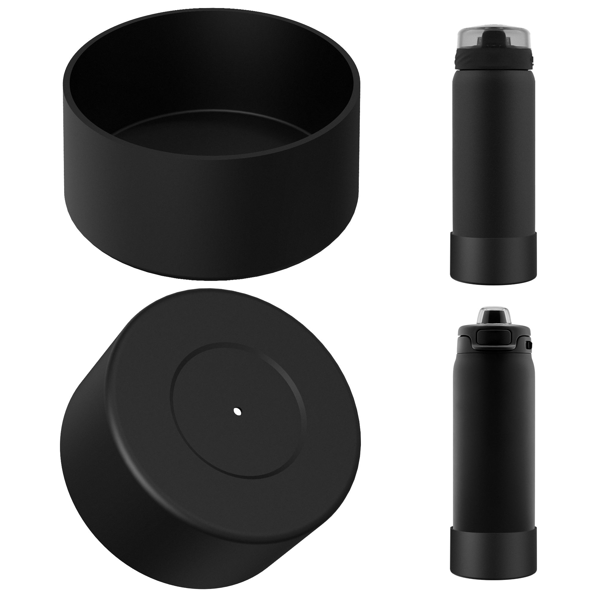 Linkidea 2 Pack Water Bottle Boot Compatible with Ello Cooper / Pop & Fill Bottle 22oz, Silicone Anti-Slip Bottle Bottom Sleeve Bumper Protector (Black)