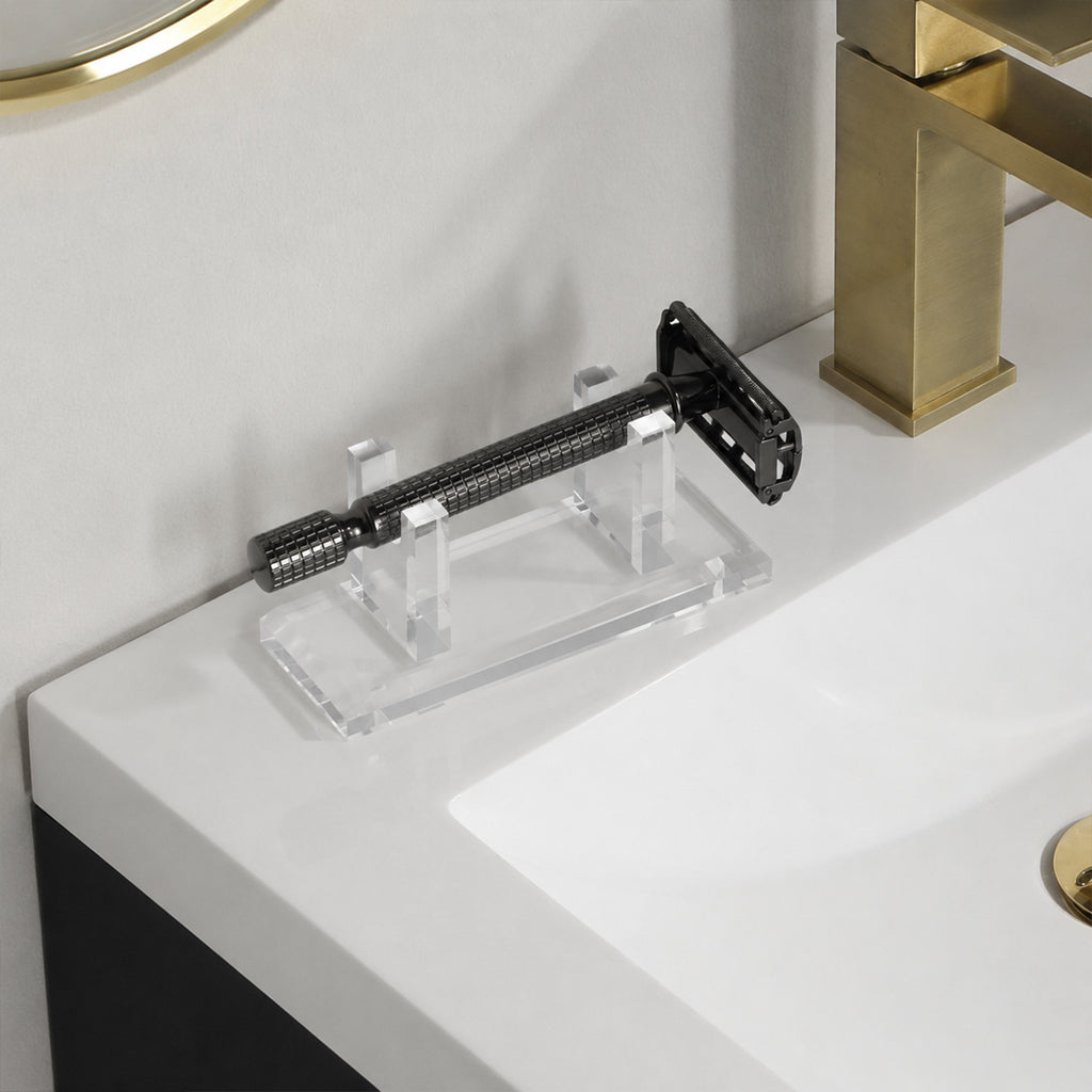 Linkidea Acrylic Short Safety Razor Stand, Stable Holder for Short Handle Double Edge Razors, Compatible with Viking Blade Chieftain, Henson, Rockwell, Merkur 34C, 15C, 37C