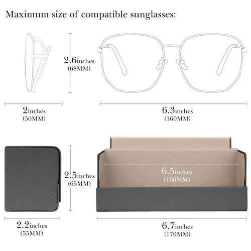 Extra Large Hard Shell Sunglasses Case, Oversized Sun Glasses Storage Organizer Compatible with DIOR Diorbay S1U Prada PR 59WS PR 63XS Gucci GG0595S GG0422S Prada PR 56YS (XXL/Grey)