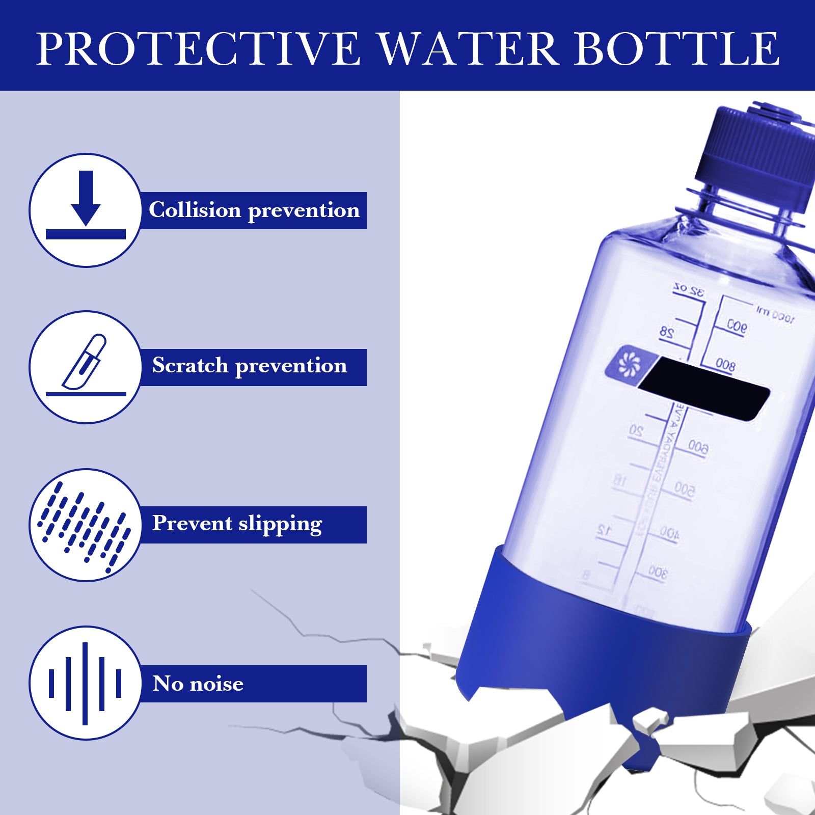 Linkidea 2 Pack Water Bottle Boot Compatible with Nalgene Sustain Wide Mouth 32oz/48oz, Narrow Mouth 32oz, Silicone Anti-Slip Bottle Bottom Bumper Protector (Navy Blue)