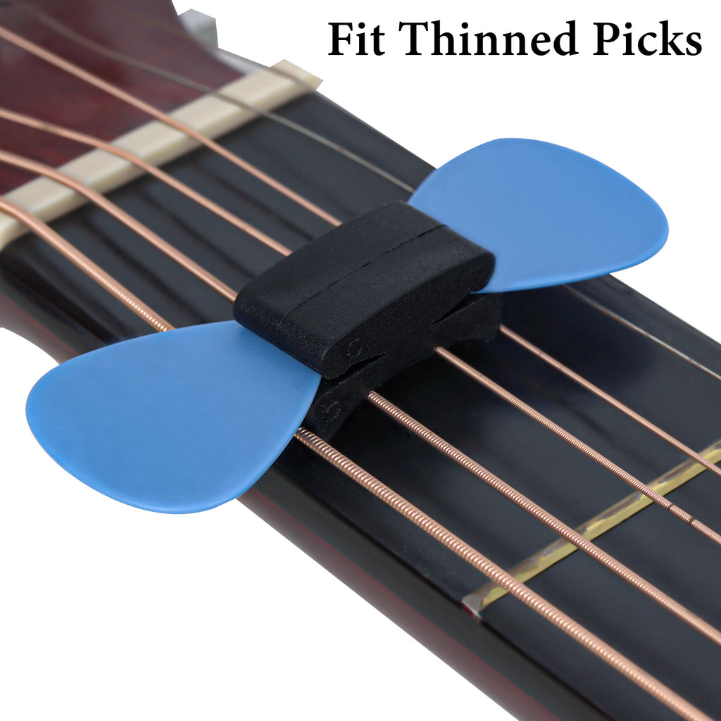 Linkidea 6 Pack Rubber Guitar Headstock Pick Holder, Pickholder for Guitar, Bass, Ukulele Thinned Picks (Black)