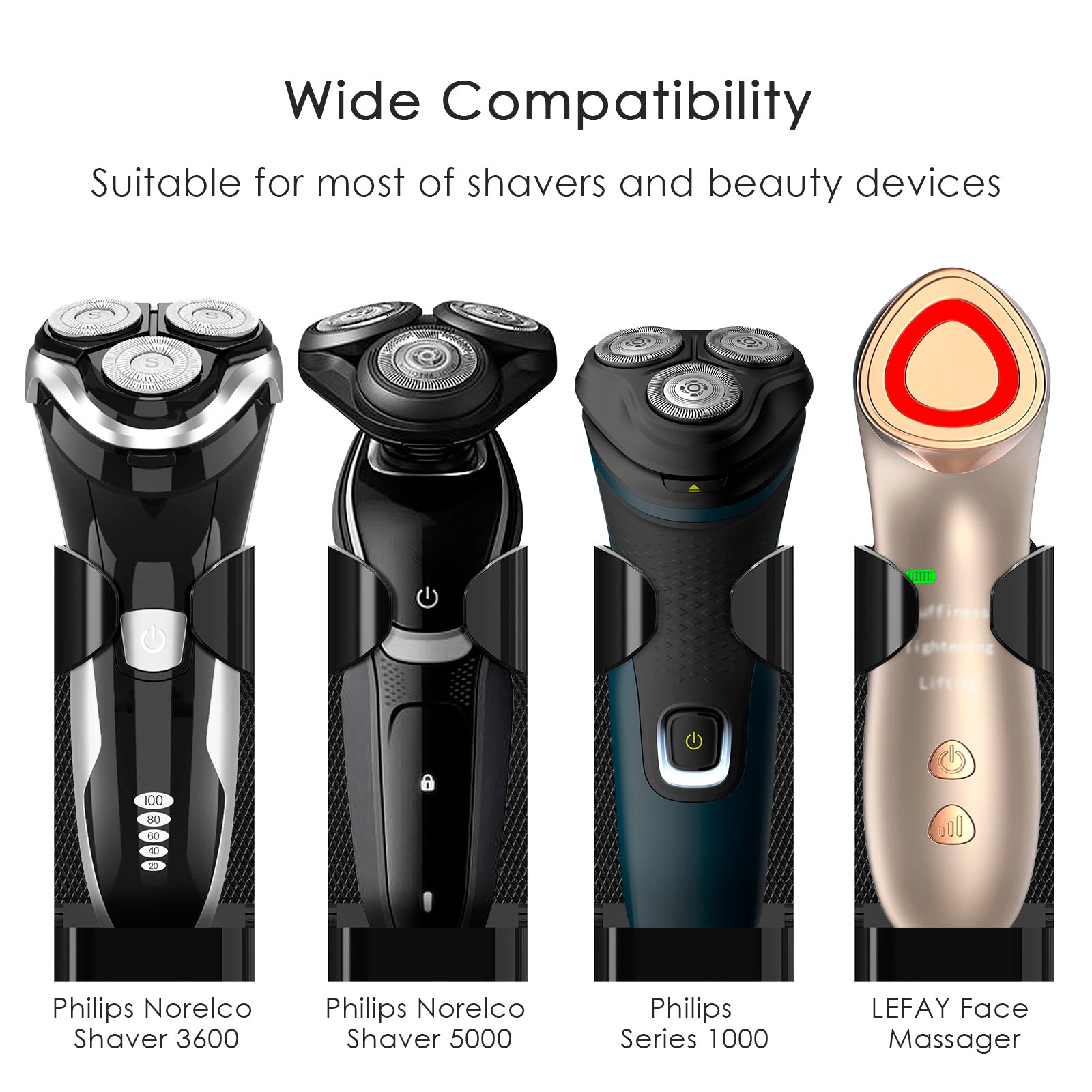 Linkidea 2 Pack Wall Mount Electric Shaver Holder, Self-adhesive Shower Organizer for Philips 7, 9 Series, Bathroom Razor Stand (Black)