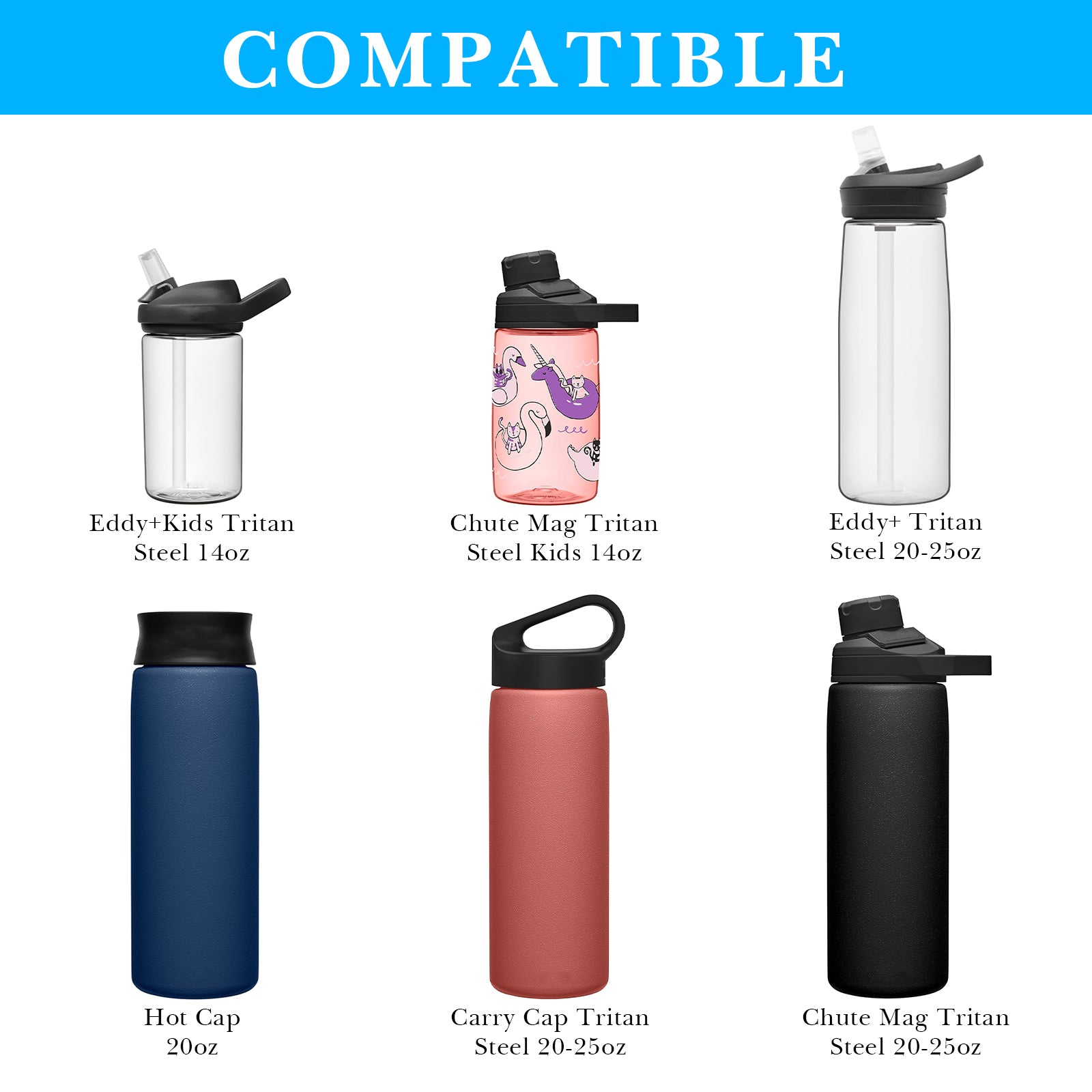 Linkidea 2 Pack Water Bottle Boot Compatible with CamelBak Eddy+20oz/25oz, Chute Mag 20oz/25oz, Carry Cap, Silicone Anti-Slip Bottle Bottom Bumper Protector (Blue)