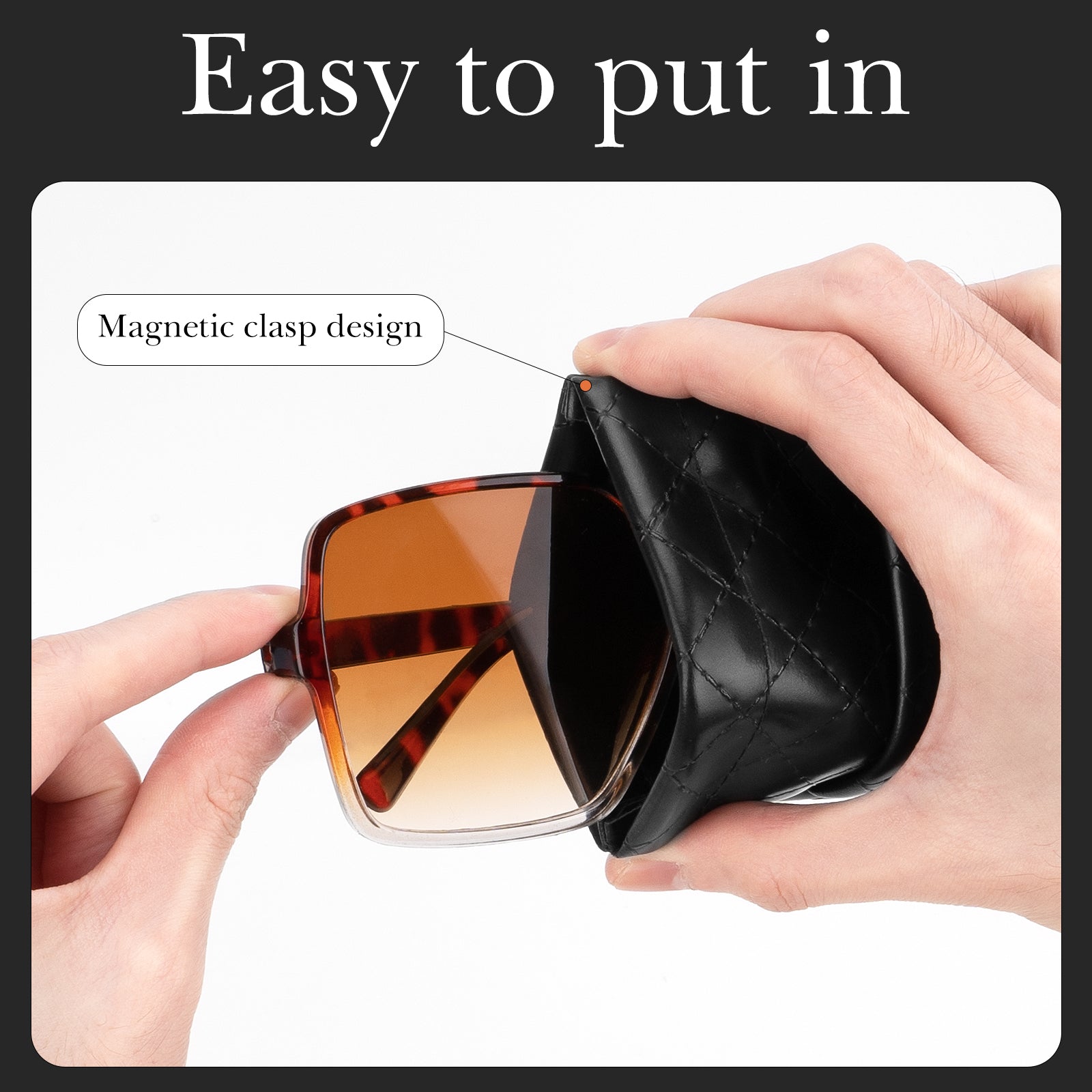 Extra Large Sunglasses Pouch Case, Vegan Leather Sun Glasses Organizer Soft Bag Compatible with GG0595S GG0875S RB4098 RB3825 RB4376 PO3352S PO3328S PO3311S (XXL, Black)