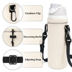 Linkidea Water Bottle Carrier with Strap Compatible with Owala FreeSip 24oz, Twist 24oz, Potter 24oz Water Bottle, Neoprene Waterbottle Sling Bag Holder, Shoulder Strap, Off White