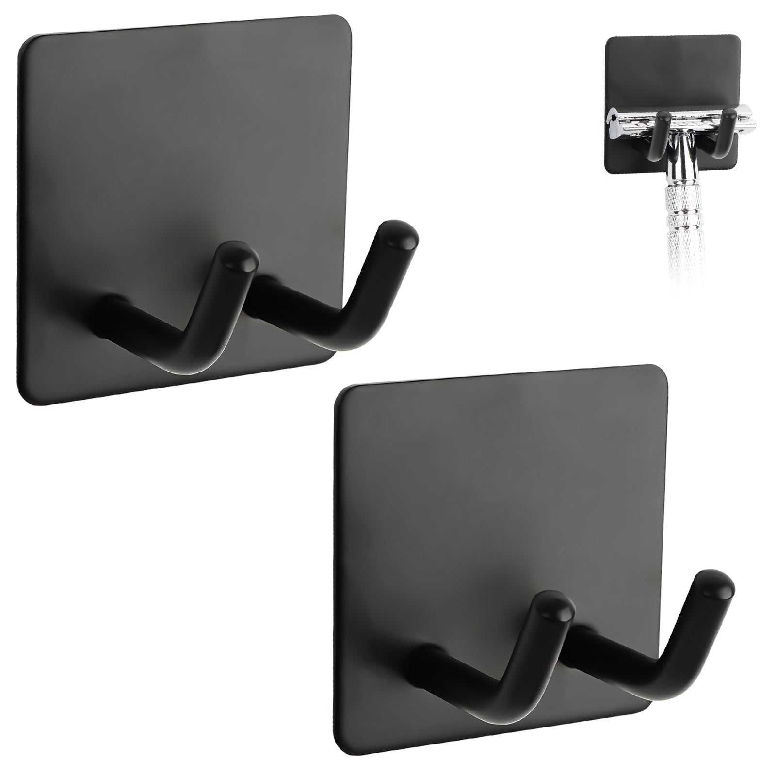 Linkidea 2 Packs Self Adhesive Razor Holder for Shower, Wall Mount Shaver Hooks, Compatible with Gillette Venus Platinum, Fusion 5 Proshield, Mach 3 Classic, Bathroom Organizer (Black)