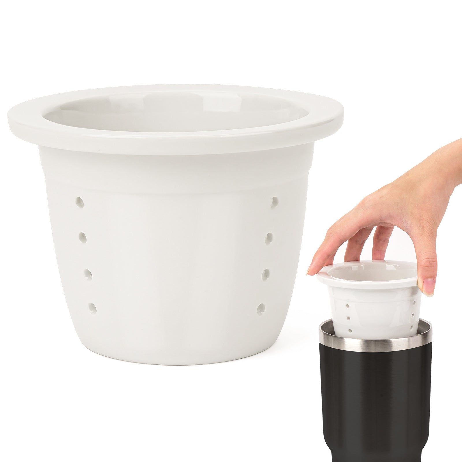 Linkidea Ceramics Tea Infuser for Loose Leaf Tea, Compatible with BEAST Tumbler 30oz, YETI Tumbler 30oz, Hydro Flask, RTIC Mug Attachment, Cup Tea Strainer (Dishwasher Safe)