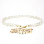 Plus Size Chain Waist Belt for Women, 30-40 Inch Stretchable Extra Long Chunky Body Chain, White Pearl Adjustable Fashion Jewelry Accessory